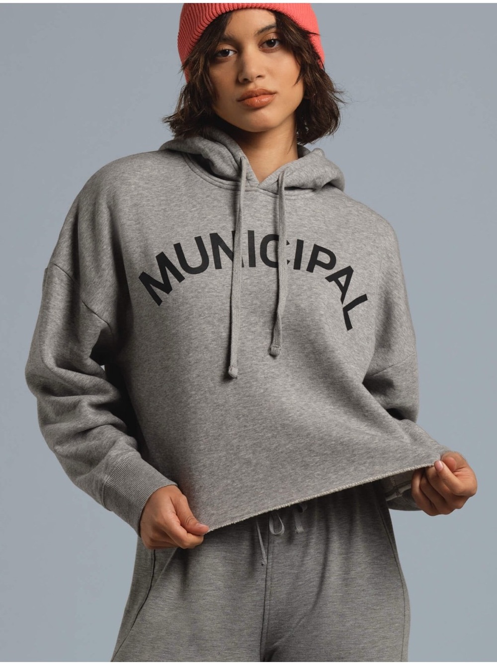 MUNICIPAL Hoodie Womens Gray Fleece Crop Pullover Logo Sport Utility Gear Small